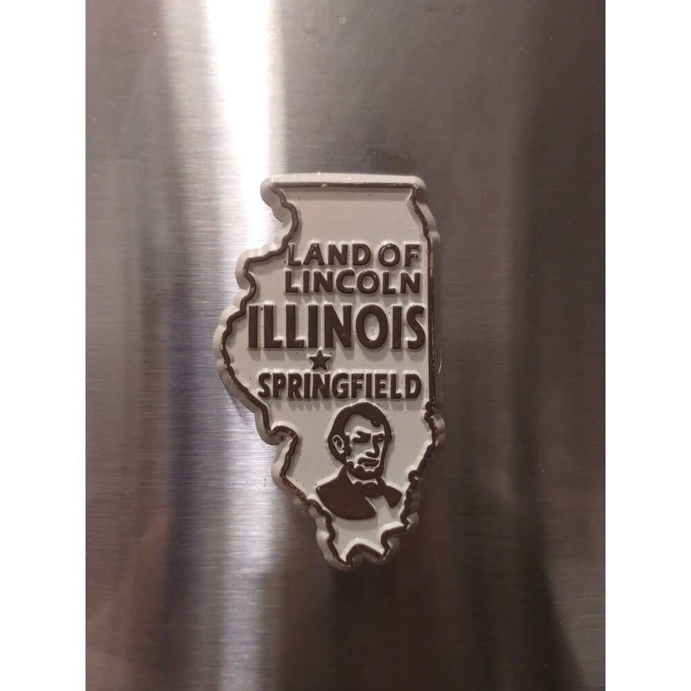 Vintage Illinois Land of Lincoln Springfield Refrigerator Magnet 2" State Shape
